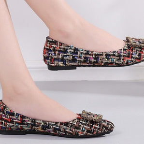 Square Buckle Rhinestone Single Shoes Women Pointed Flat Shoes Women Shoes