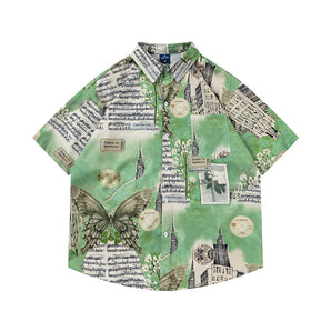 Men Over Printed Shirt Short Sleeve Loose