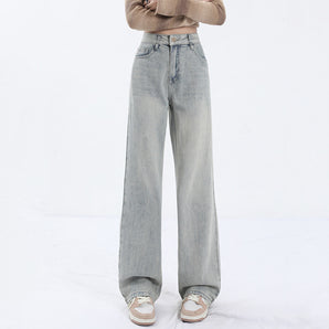 Light Blue Washed High Waist Jeans For Women