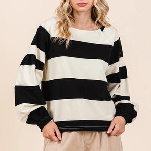 Mittoshop Striped Snap Shoulder Long Sleeve T-Shirt