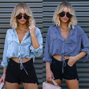 Fashion Casual Versatile Double Pocket Loose Shirt