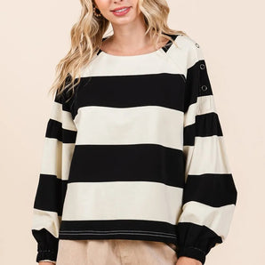 Mittoshop Striped Snap Shoulder Long Sleeve T-Shirt