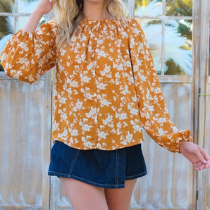 Hailey & Co Floral Off-Shoulder Balloon Sleeve Blouse