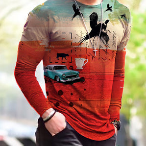 Halloween Autumn And Winter Men S Print Simple Long-Sleeved T Shirt